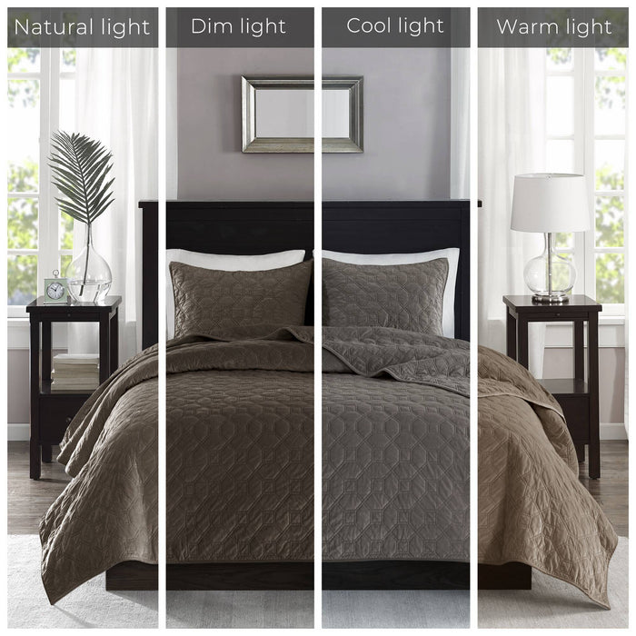 Harper - Reversible 3 Piece Coverlet Set - Taupe - Simple Home Plus