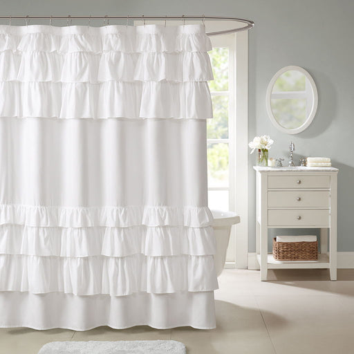 Grace Ruffled Shower Curtain - White - Simple Home Plus