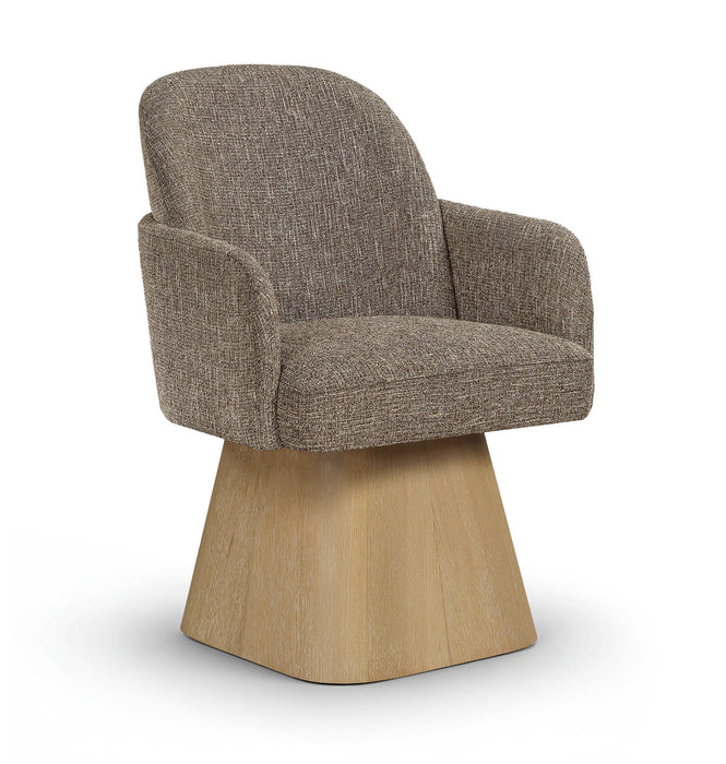 Marlowe - Linen Textured Fabric Upholstered Swivel Dining Arm Chair - Stained Natural - Simple Home Plus