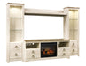 Willowton - Whitewash - Entertainment Center - TV Stand With Faux Firebrick Fireplace Insert - Simple Home Plus