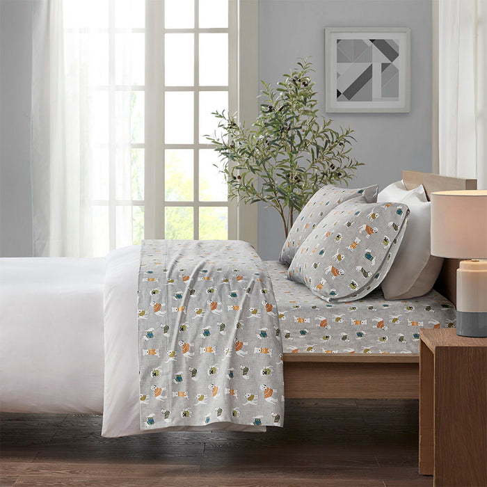 Cozy Flannel - Twin Printed Sheet Set - Gray Dogs