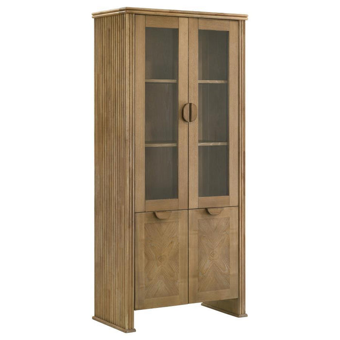 Adina - Tall Display Cabinet - Distressed Light Brown - Simple Home Plus