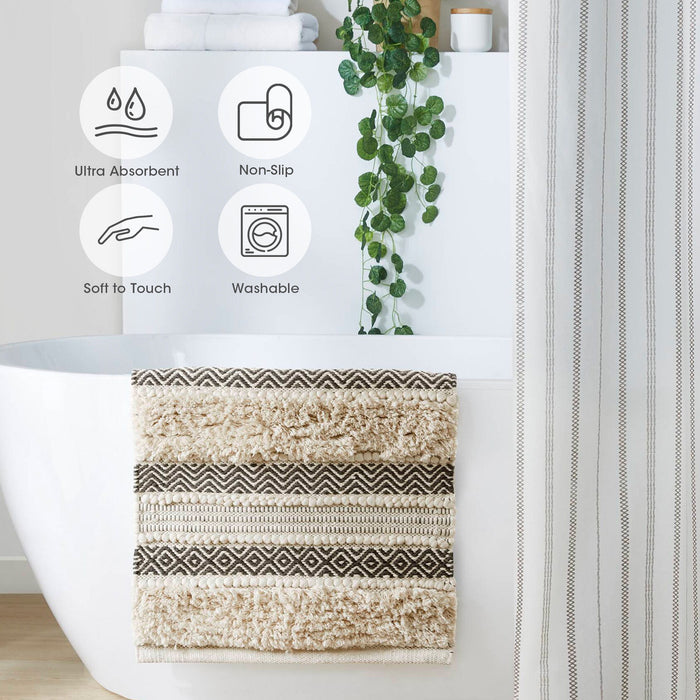 Asher - 22" x 58" Woven Texture Stripe Bath Rug - Black - Simple Home Plus