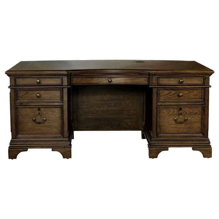 Hartshill - 7-Drawer Executive Desk - Burnished Oak - Simple Home Plus