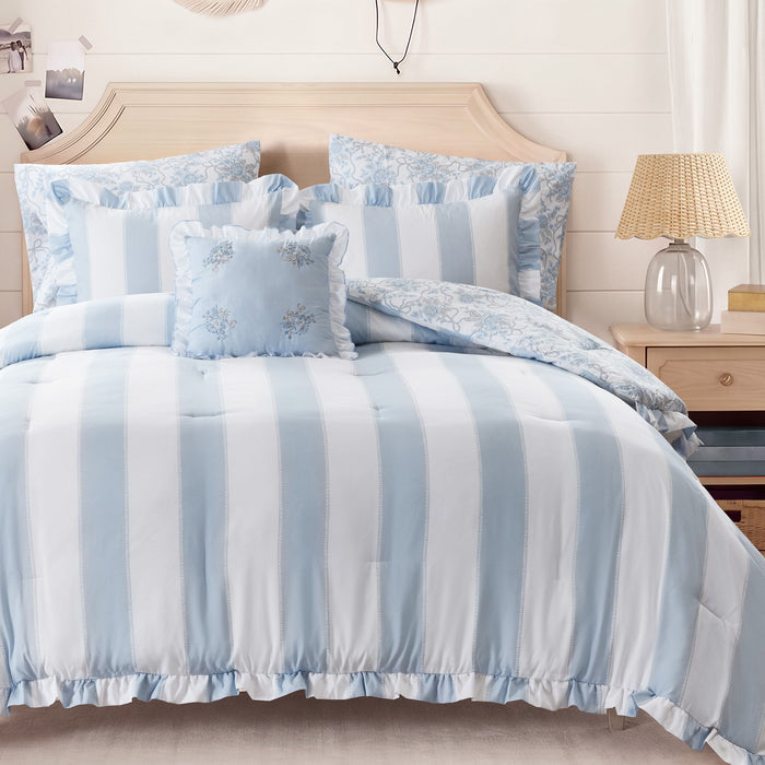 Lara - Twin Long Comforter Set - Blue