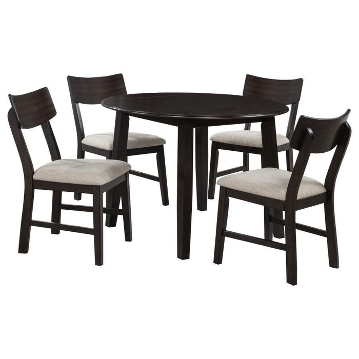 Catley - 5 Piece Round Drop Leaf Dining Table Set - Dark Coffee - Simple Home Plus