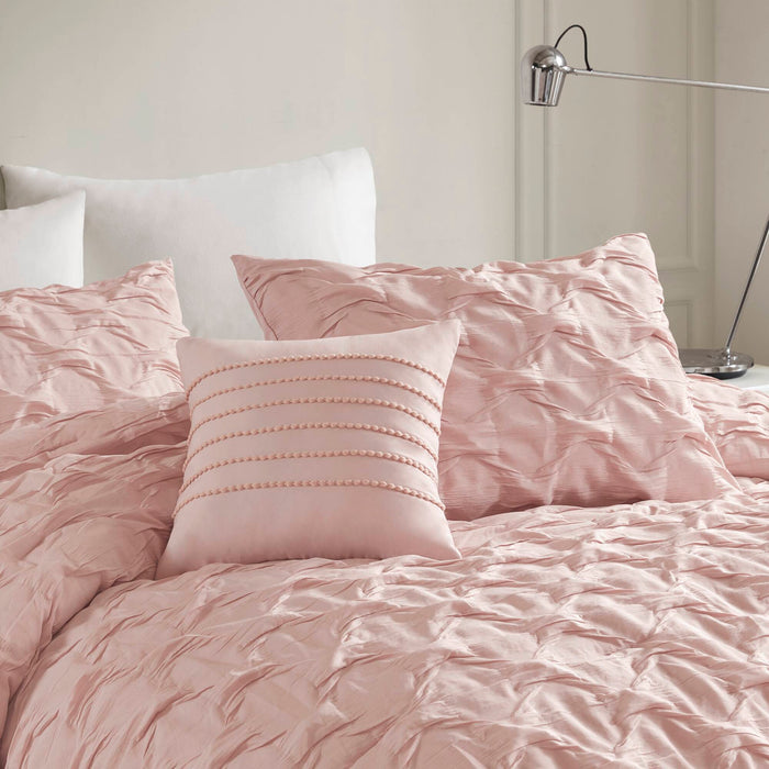 Bailey - Full/Queen Diamond Pucker Comforter Set - Pink - Simple Home Plus