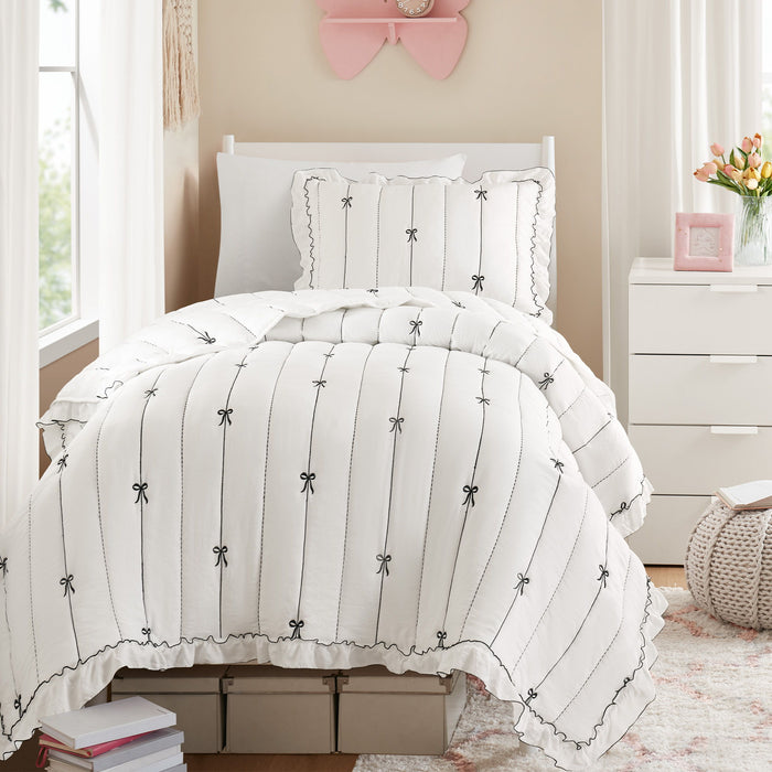 Liv - Microfiber Quilt Set - White / Black - Simple Home Plus