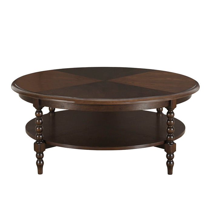 Philippe - Round Coffee Table With Shelf - Brown