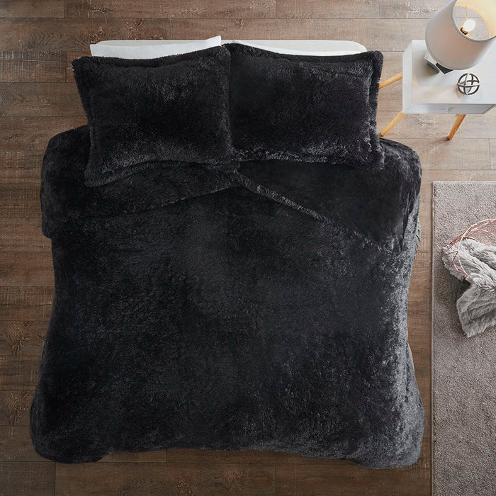 Malea - King Shaggy Duvet Cover Set - Black - Simple Home Plus
