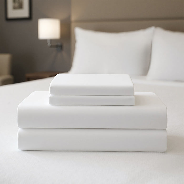 Percale Weave - Queen Premium Cotton Rich Sheet Set - Bright White - Simple Home Plus
