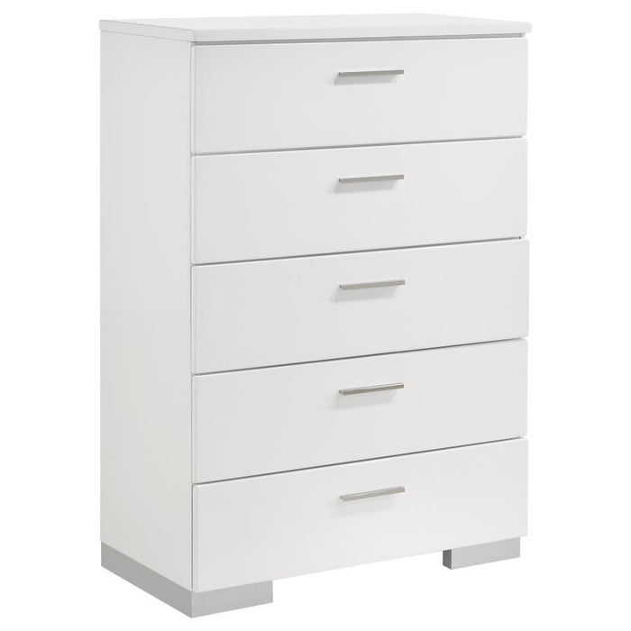 Felicity - 5-Drawer Bedroom Chest - White High Gloss - Simple Home Plus