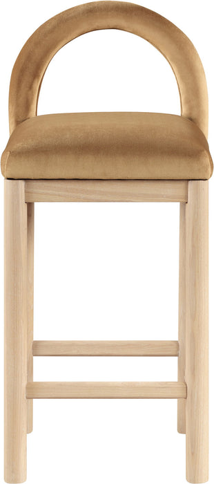 Conrad - Velvet Counter Stool With Natural Legs - Saddle - Simple Home Plus