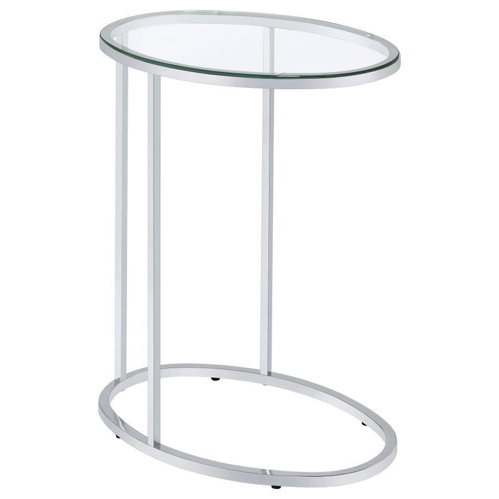 Kyle - Oval Glass Top C-Shaped Sofa Side Table - Chrome - Simple Home Plus