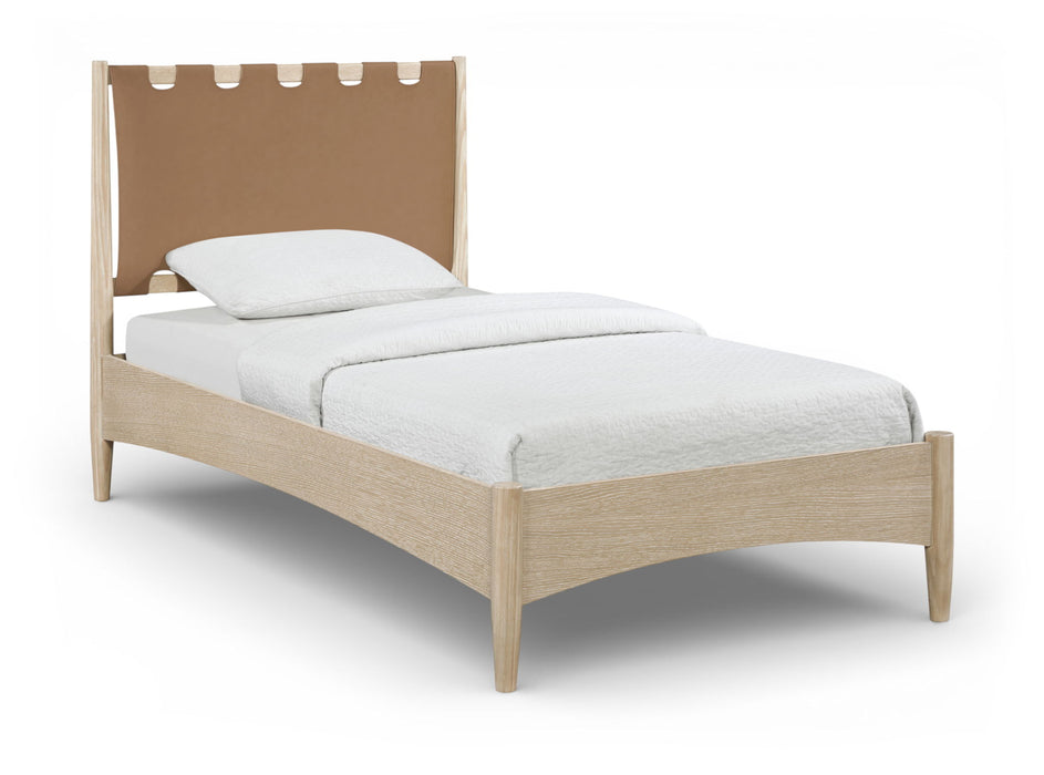 Santos - Vegan Leather Headboard And Wood Bed - Waxed Natural Frame - Simple Home Plus