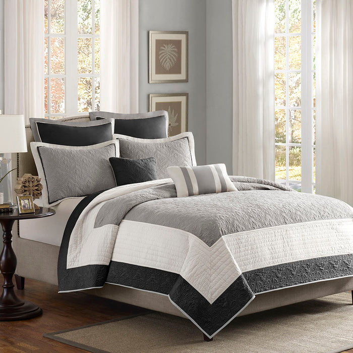 Attingham - King 7 Piece Reversible Coverlet Set - Black - Simple Home Plus