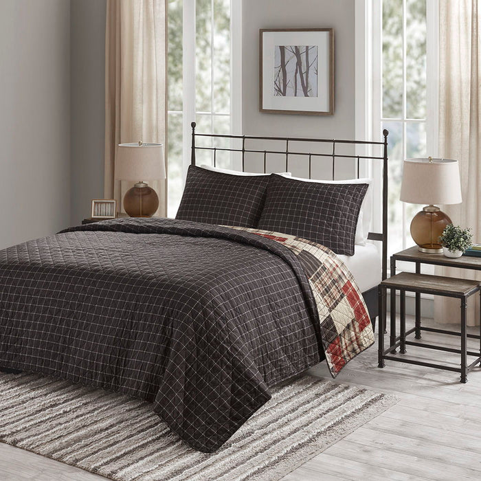 Timber - 3 Piece King/California King Reversible Printed Quilt Set - Red/Black - Simple Home Plus