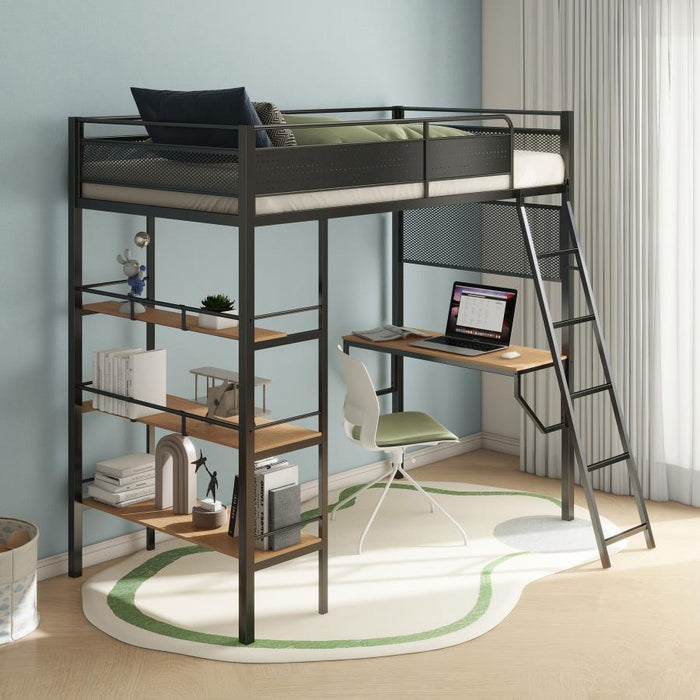Campus - 3-Shelf Metal Twin Workstation Loft Bed - Simple Home Plus