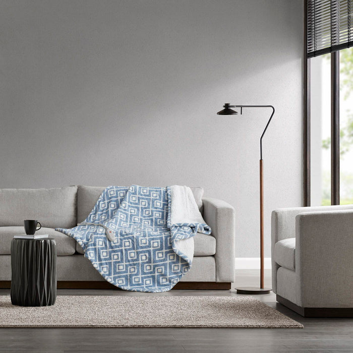 Amira - Dream Soft Heated Throw - Blue Geo - Simple Home Plus