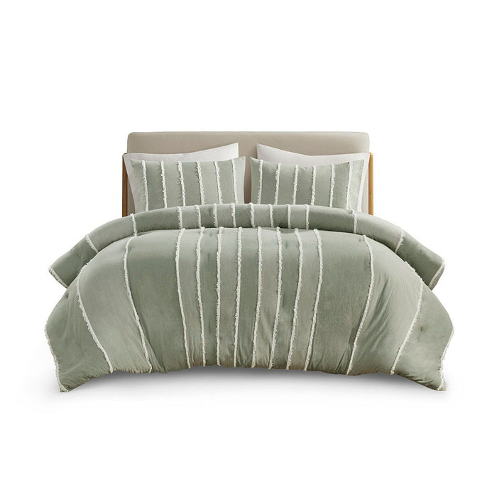 Shay - 3 Piece Striped Cotton Comforter Set - Green - Simple Home Plus