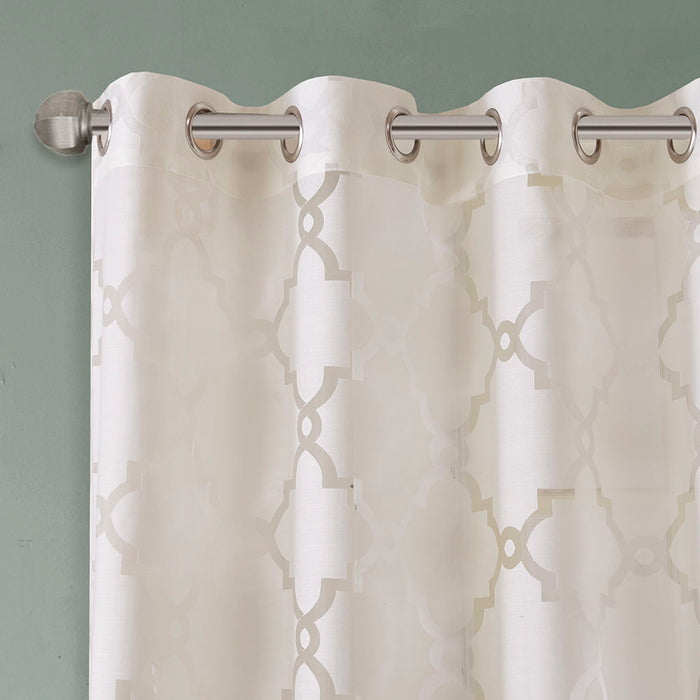 Eden - 63" Fretwork Burnout Sheer Panel - Ivory - Simple Home Plus
