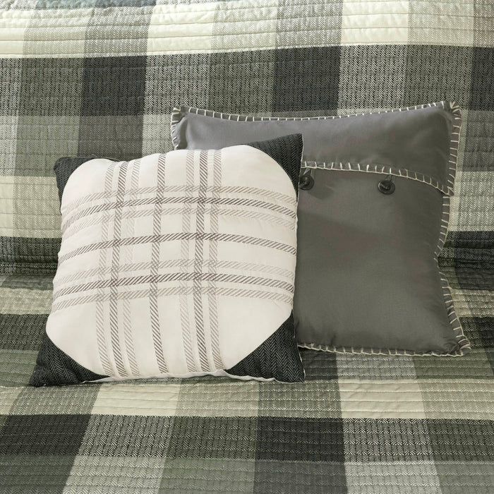 Ridge - 6 Piece Full Reversible Herringbone Coverlet Set - Gray - Simple Home Plus