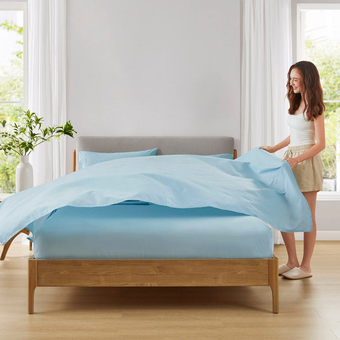 Cotton 144TC - Queen Solid Sheet Set - Light Blue - Simple Home Plus