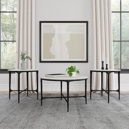 Hermas - Round Marble Coffee And End Table Set - Simple Home Plus