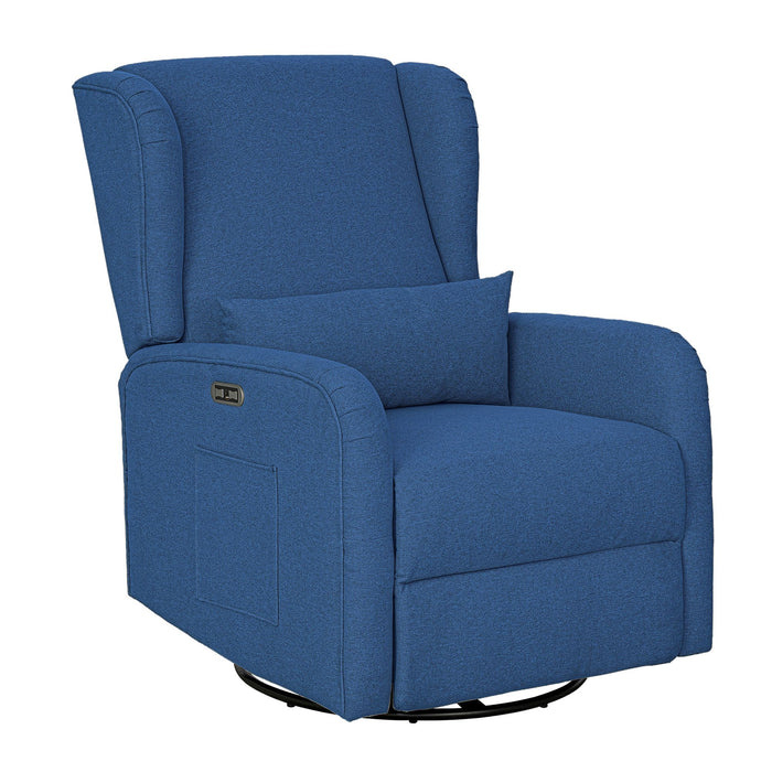 Candace - Power Recliner 3-in-1 With Swivel, Glider, USB Ports - Blue - Simple Home Plus