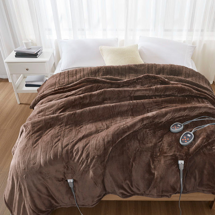 Heated Microlight To Berber - Queen Fabric Blanket - Chocolate