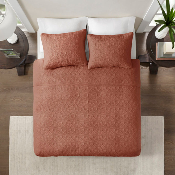 Quebec - 3 Piece King/California King Reversible Quilt Set - Clay Red - Simple Home Plus