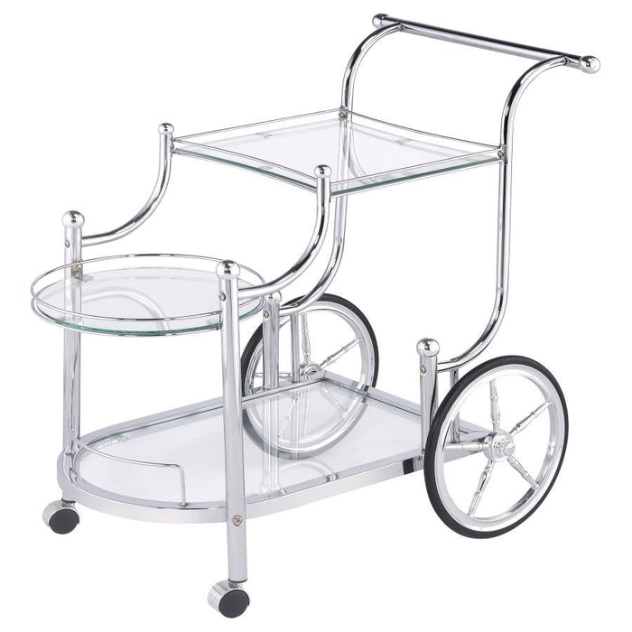 Sarandon - 3-Tier Glass Shelf Metal Bar Cart - Chrome - Simple Home Plus
