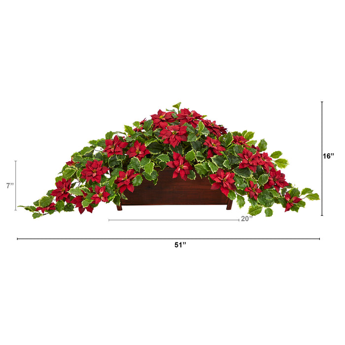 51" Poinsettia and Holly Plant in Planter (Real Touch)