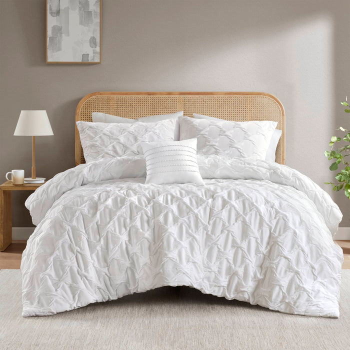 Bailey - Twin/Twin Long Diamond Pucker Comforter Set - White - Simple Home Plus
