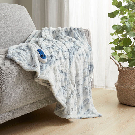 Zuri - Oversized Faux Fur Heated Throw - Gray/Blue - Simple Home Plus