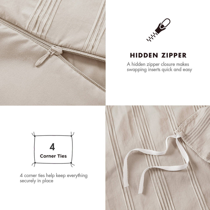 Logan - Twin/Twin Long Striped Duvet Set - Neutral - Simple Home Plus