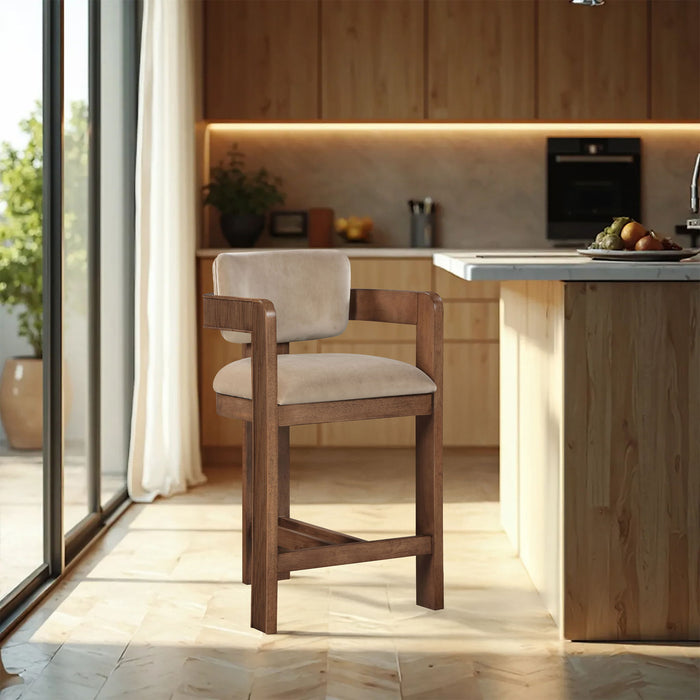 Sacha - Velvet Stool With Brown Base - Simple Home Plus
