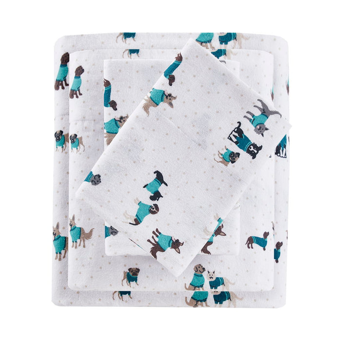 Cozy Soft - Twin Long Novelty Print Sheet Set - Teal Dogs