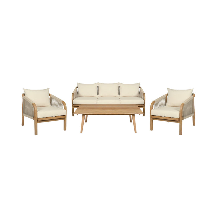 Cypress - Outdoor Patio 4 Piece Conversation Set - Blonde Eucalyptus / Ivory - Simple Home Plus
