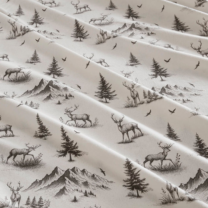 Flannel - 4 Piece California King Sheet Set - Gray Deer Toile - Simple Home Plus
