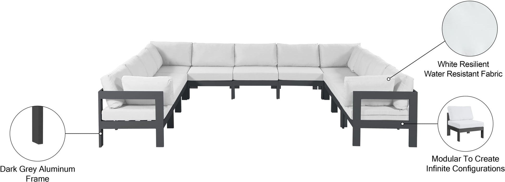 Nizuc - Outdoor Patio 11 Piece Modular Sectional With Gray Frame