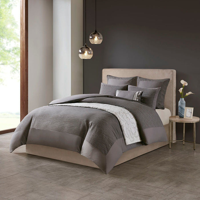 Hanae - Blend Yarn Dyed 3 Piece Duvet Cover Set - Gray - Simple Home Plus
