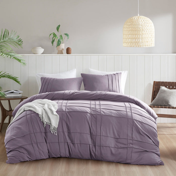 Porter - King Soft Washed Pleated Duvet Cover Set - Purple - Simple Home Plus