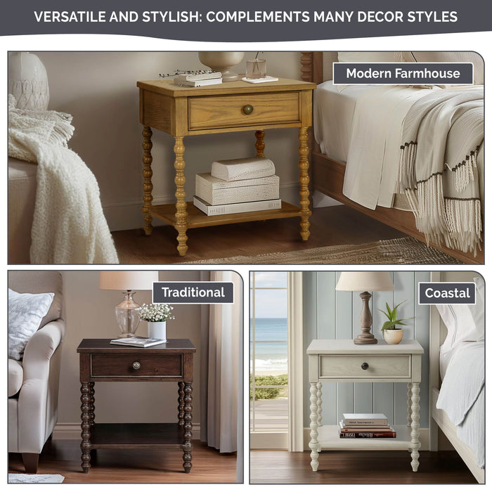 Beckett - Turned Spindle Nightstand With Drawer & Shelf - Natural