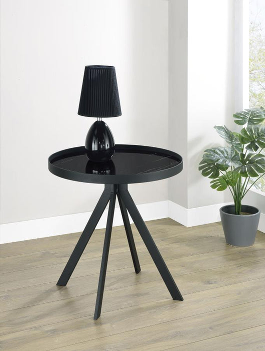 Briggs - Round Marble Printed Glass Top End Side Table - Simple Home Plus