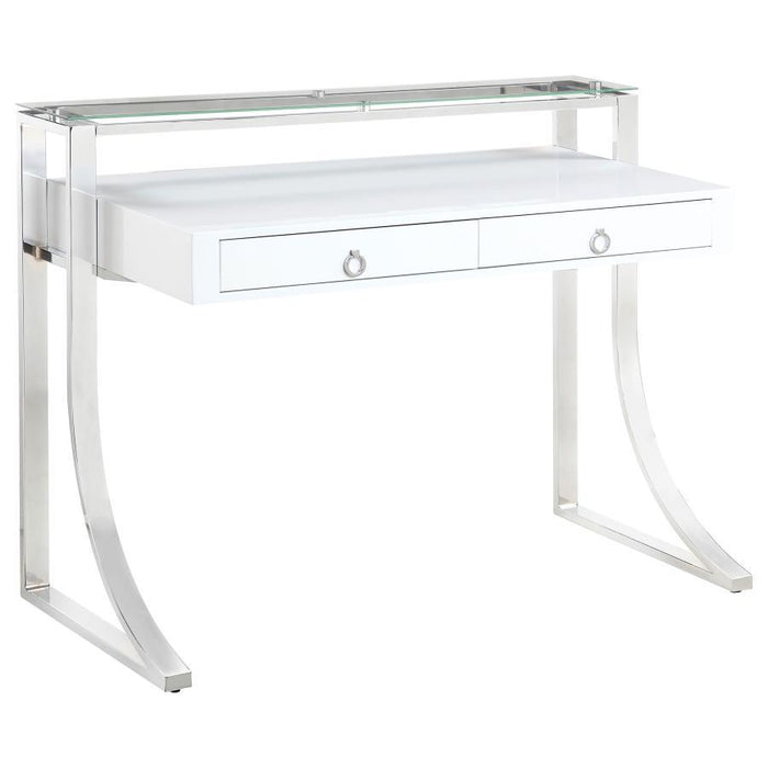 Gemma - 2-Drawer Writing Desk - White High Gloss - Simple Home Plus