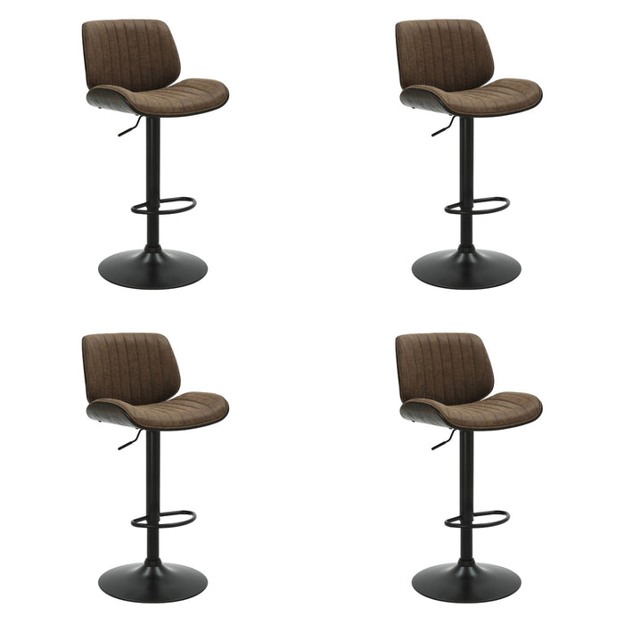 Brock - Adjustable Swivel Curved Back Wood Bar Stool With Faux Leather Seat