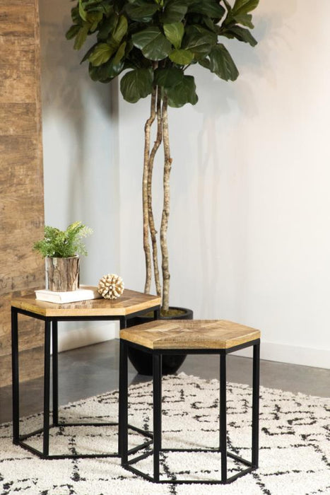 Adger - 2 Piece Hexagonal Nesting Tables - Natural And Black - Simple Home Plus