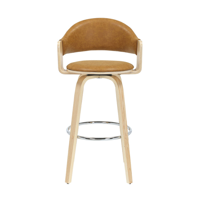 Daxton - Swivel Bar Height Round Back Wood Bar Stool With Faux Leather Seat