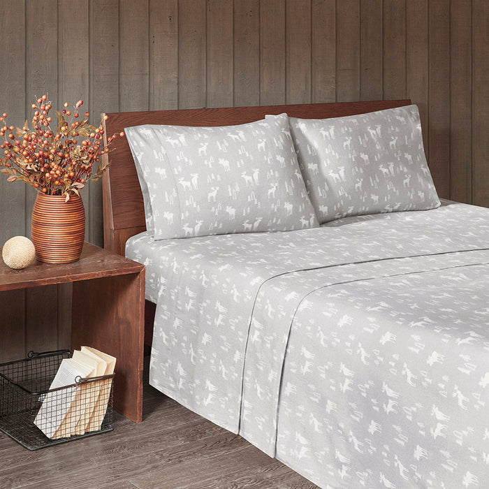 Flannel - Queen Sheet Set - Gray Moose - Simple Home Plus